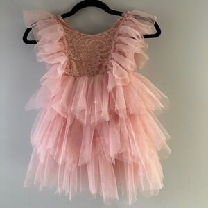 Tutu Dress Girls 90 Pink New Tiered Tulle Lace Ruffle Flower Girl Birthday